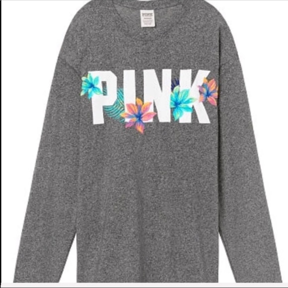 PINK VICTORIA’S SECRET CAMPUS LONG SLEEVE TEE SZ SM GREY - Picture 2 of 4